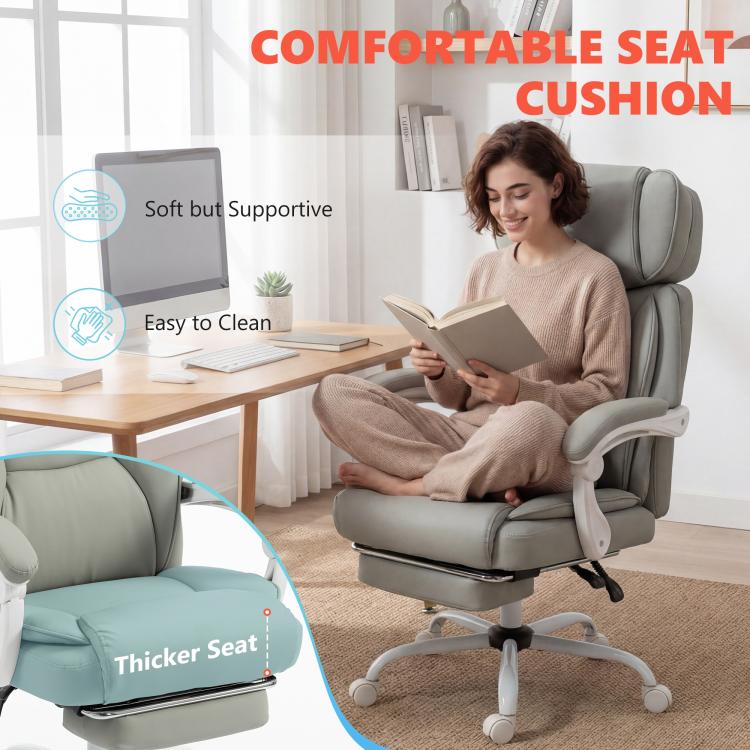 Light gray cushioned massage office chair with thick seat and swivel base