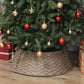Woven Christmas tree collar skirt in taupe/coffee, draped over tree stand