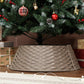 Woven tree skirt collar in taupe/coffee, wide wrap with stitched basket-weave pattern