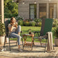 Set of 2 dark green padded high-back folding patio chairs with armrests