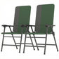 Set of 2 dark green padded high-back folding chairs with armrests, gray metal frame