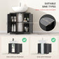 Black bathroom sink cabinet with two doors and open interior storage with adjustable shelf