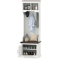 White hall tree entryway organizer with open shoe cabinet and hanging coat rack