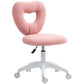 Pink teddy fleece armless swivel chair with heart cutout back, round seat, and rolling wheels