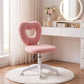 Pink teddy fleece armless swivel vanity chair with heart cutout back, round seat, and casters