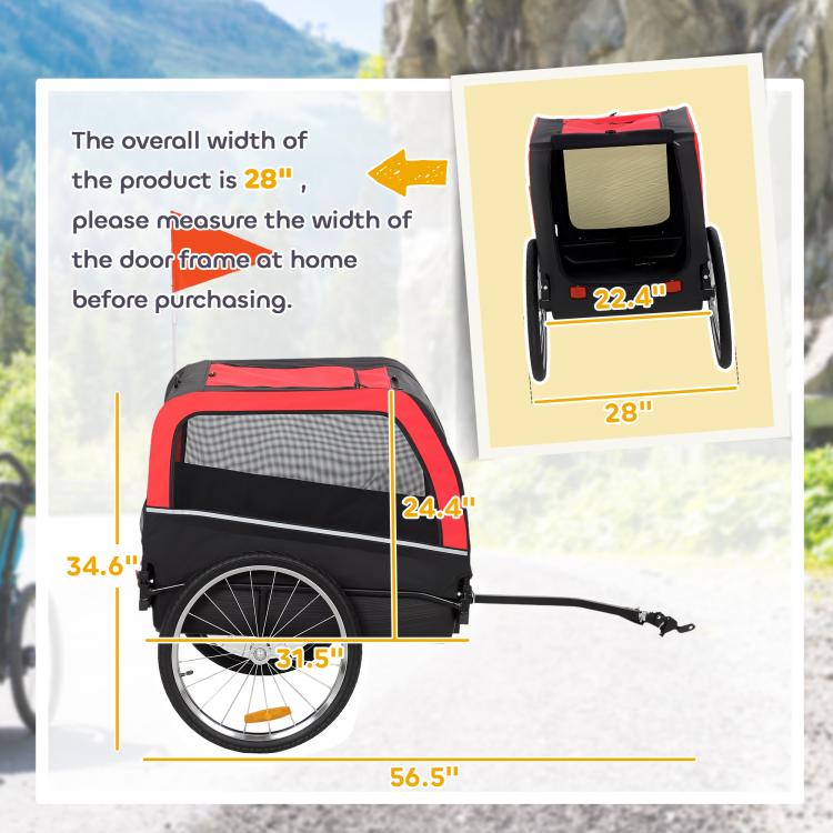 Dog bike trailer dimension diagram with width and height markings