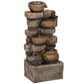 5-tier outdoor fountain with stacked rustic jugs in dark brown stone finish