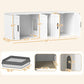 White double-room cat litter box enclosure, size diagram with scratching board and mat