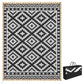 Outdoor reversible black-and-white geometric rug with LED lighted border