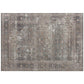 Traditional area rug with dark brown-gray distressed center and ornate border