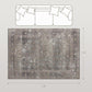 5 x 7 ft traditional area rug with distressed gray and brown pattern, flat top view