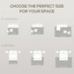 Rug size guide diagram showing living room and bedroom layout silhouettes