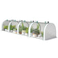 Portable mini greenhouse with arched frame and roll-up door panels in light gray