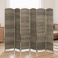 6-panel folding room divider privacy screen, dark woven rattan, freestanding stand