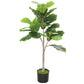 Artificial fiddle-leaf fig tree with broad green leaves in dark round pot