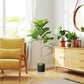 Artificial fiddle-leaf fig tree with lush green leaves in dark planter pot