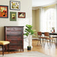 Artificial fiddle-leaf fig tree with green leaves and slim trunk in dark pot