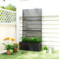 Dark metal raised garden bed planter with diamond lattice trellis and planter box