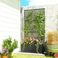 Black metal planter with diamond trellis screen and lush climbing plants