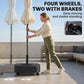 Umbrella base stand with four wheels, two with brakes; easy to move and stable