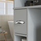 Gray over-toilet storage cabinet with two doors and toilet paper holder