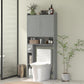 Gray over-the-toilet storage cabinet with 2 doors, paper holder, and open storage
