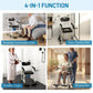 4-in-1 rolling commode chair with black seat, backrest, arms, and caster wheels