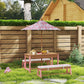 Kids patio play table set with pink flamingo umbrella and bench seating