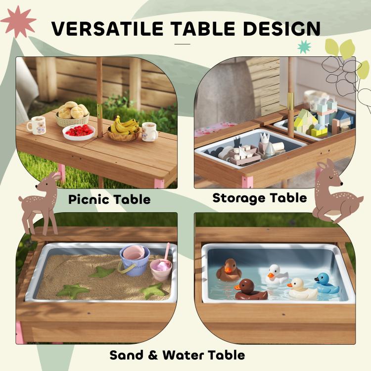 Two-in-one kids table graphic showing picnic surface and storage tabletop