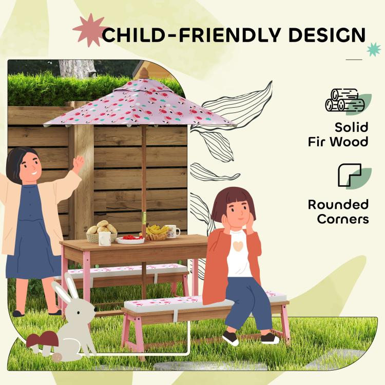 Child-friendly kids patio set graphic with umbrella and rounded-corner design