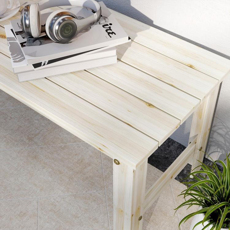 Light wood slatted 2-seat garden bench, backless with simple side frames