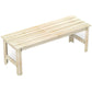 Light wood backless bench with slatted seat, two-seat outdoor design