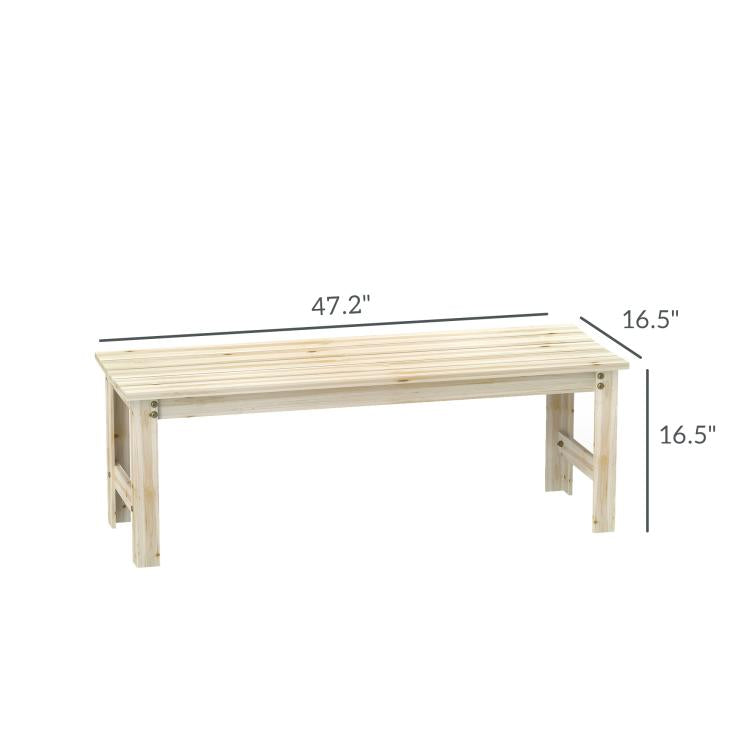 Backless wood bench with slatted seat, approx. 47.2 in long and 16.5 in wide