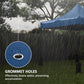 Navy canopy cover with grommet holes for fastening, close-up detail