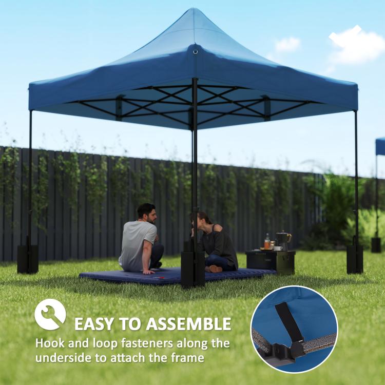 Navy replacement pop-up canopy with four weight bags and hook-and-loop details