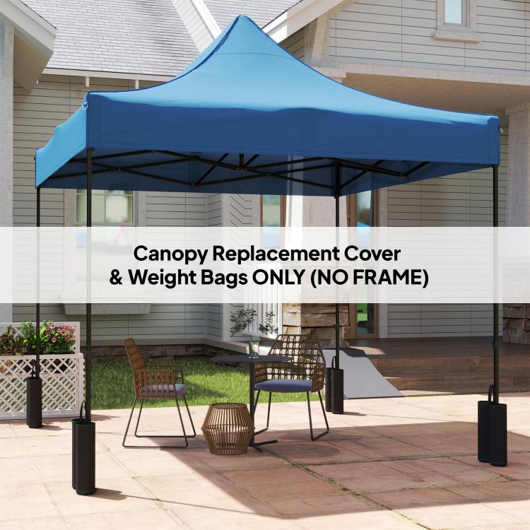 Navy replacement pop-up canopy cover with four weight bags, overhead view