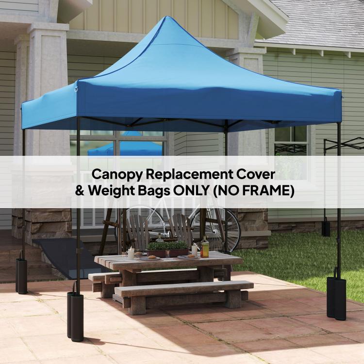 Navy replacement pop-up canopy cover with four weight bags, outdoor setup