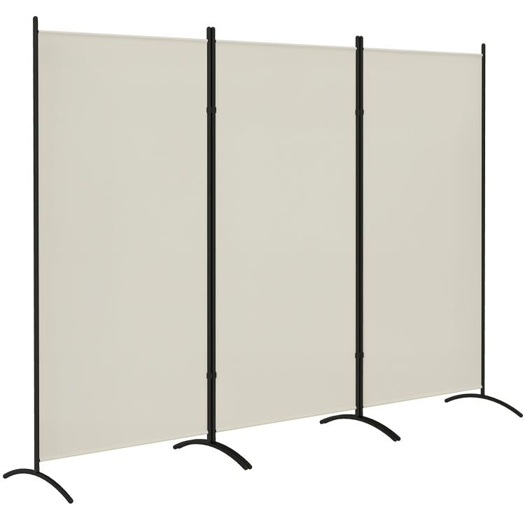 Light gray folding room divider screen with 3 panels and black curved feet