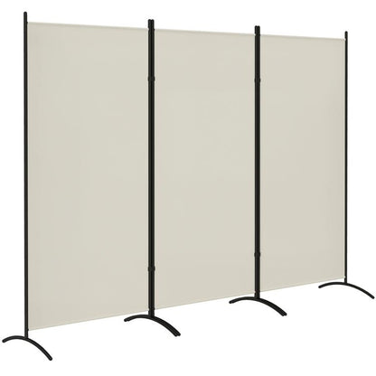 Light gray folding room divider screen with 3 panels and black curved feet