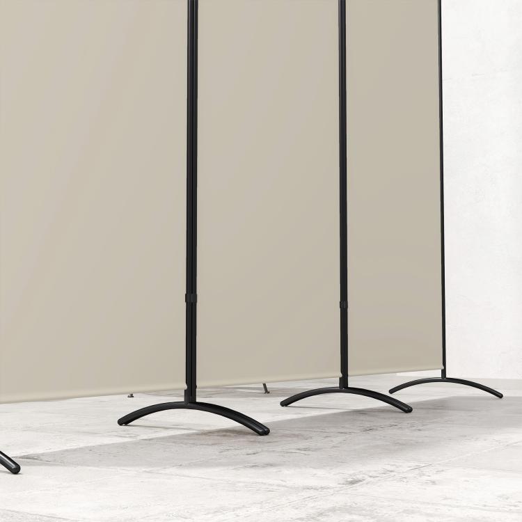 Light gray 3-panel room divider with arched feet, freestanding indoor privacy screen