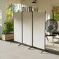 Light gray 3-panel room divider with black frame and wide curved floor bases