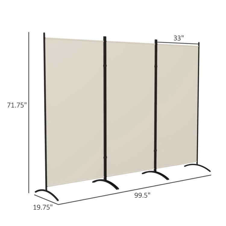 Light gray 3-panel room divider screen shown with length and height measurements