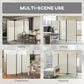 Multi-scene folding partition screen with three light gray panels and black frame