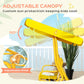 Yellow adjustable canopy for kids swing chair, shown from side with knob