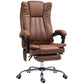 Brown padded massage office chair with high back, armrests, and chrome rolling base