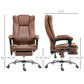 Brown massage office chair shown with size dimensions and adjustable footrest