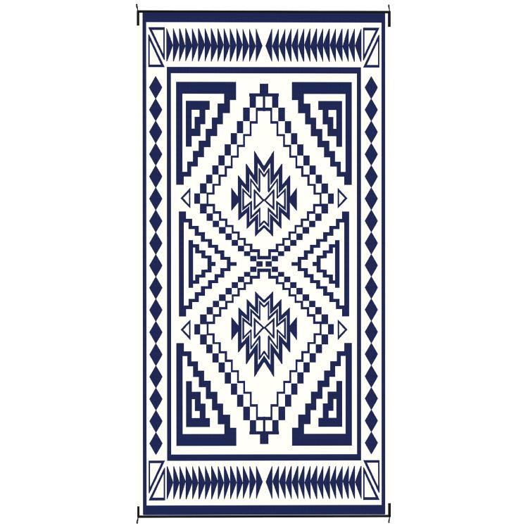 Reversible rug panel with navy and white diamond pattern and border