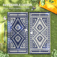Reversible rug design showing two matching navy and white sides