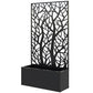 Black freestanding metal flower bed with tall lattice trellis panel