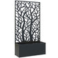Black metal flower planter with trellis backing and rectangular soil box